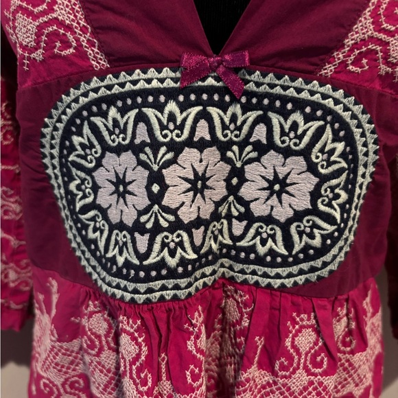 ODD Molly Boho Scandinavian Pink Burgundy Embroidered Dres Tunic 2 or US4-6 - Picture 6 of 11